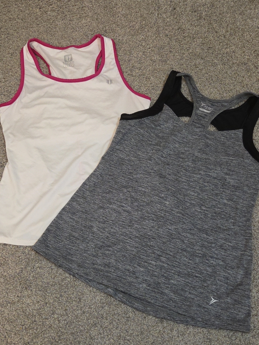 Old Navy Girls Tank Tops - White with Pink Trim & Grey Heather with Black Trim